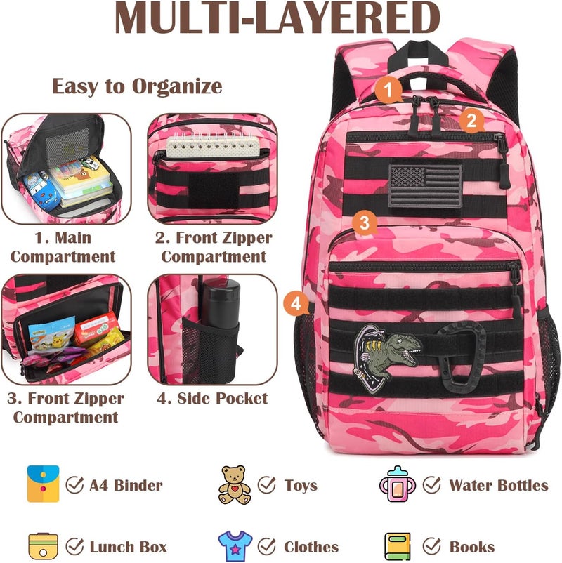 SunForMorning Kids Tactical Backpack Army Molle Bookbag Military Boys Backpack for School, Outdoor, Camping, Pink CM - Image 3